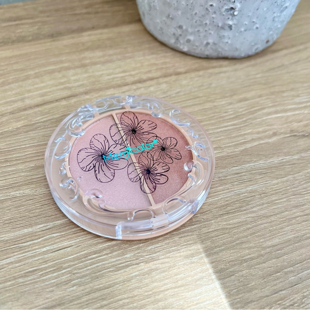 Merrycolor Dual Blush‎ Compact New Pink & Rose Shades Floral Case